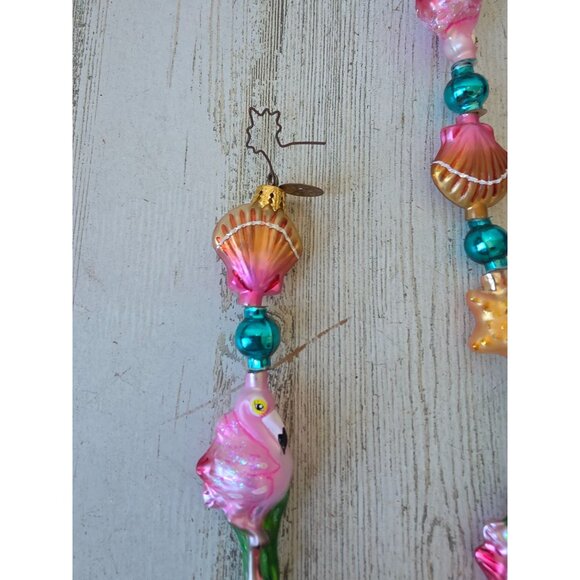 Radko flamingo shell keys Garland RARE vintage Glass Pink glitter gold Xmas tree - Picture 7 of 13
